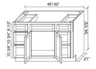 Vanity Sink Base with Six Drawers VSD4821DLR