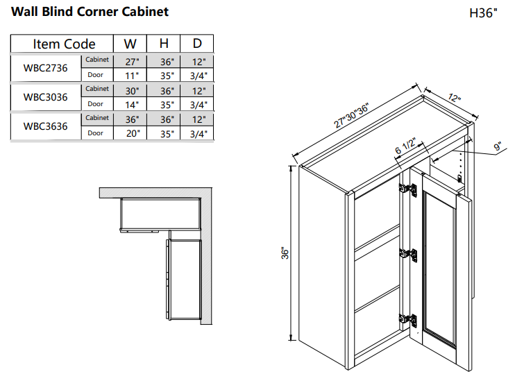Wall Blind Corner WBC3636