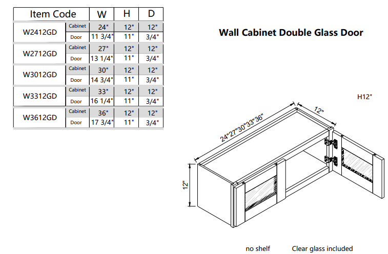 Puerta de vidrio de pared W3012GD