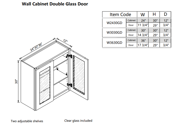 Puerta de vidrio de pared W2430GD