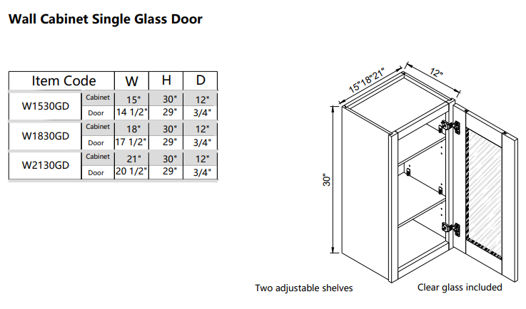 Wall Glass Door W1830GD