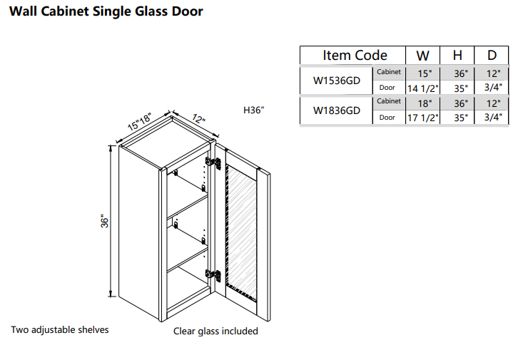 Puerta de vidrio de pared W1536GD
