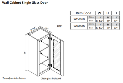Puerta de vidrio de pared W1536GD