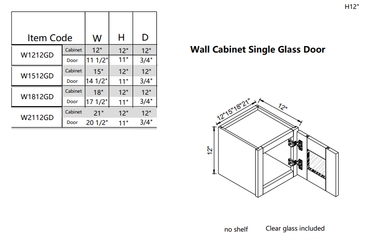 Wall Glass Door W1812GD