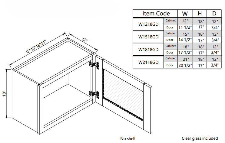 Wall Glass Door W1218GD
